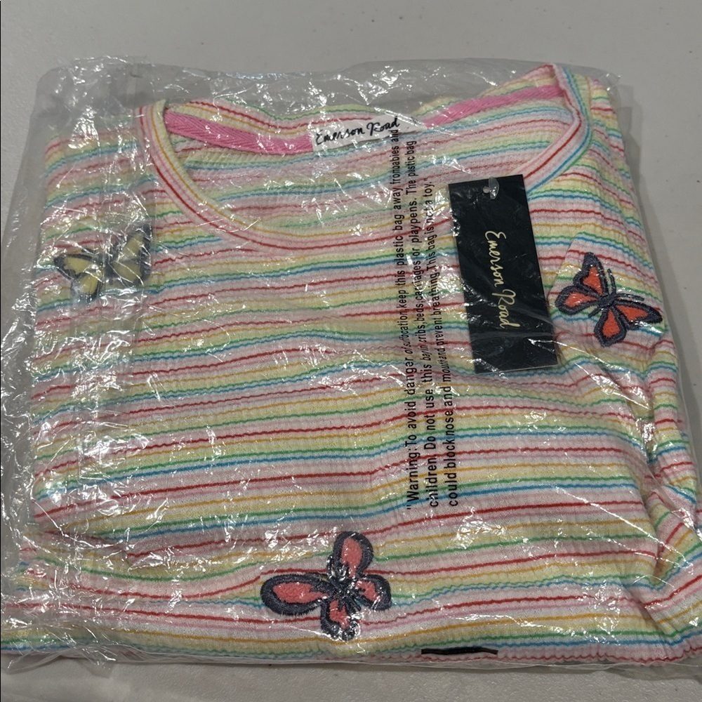 Emerson Rose - Stripe and Butterfly Tee and Short Pajama Set.  Size Large. NWT - Picture 2 of 16